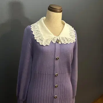 새상품 퍼플 보라색 니트 원피스 프릴 옷깃 클래시컬
