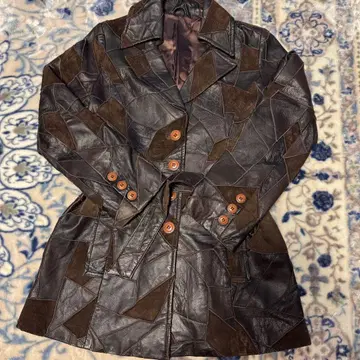 [ 새상품급 ] 패치워크 가죽 트렌치코트 양가죽 돈피 빈티지 레어