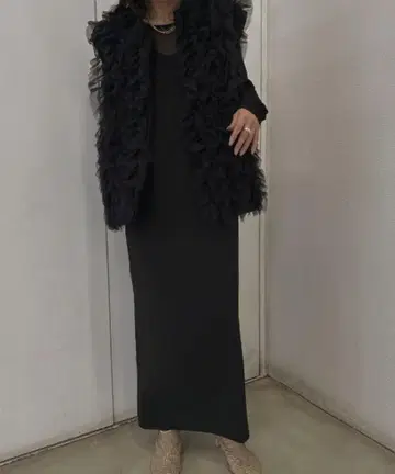 Ameri I LINE TULLE VEST SET DRESS 블랙 M