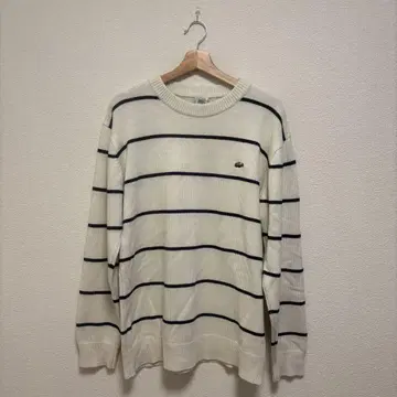 LACOSTE 스트라이프 니트 스웨터 아이보리