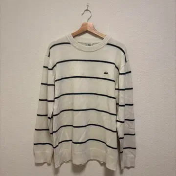 LACOSTE 스트라이프 니트 스웨터 아이보리