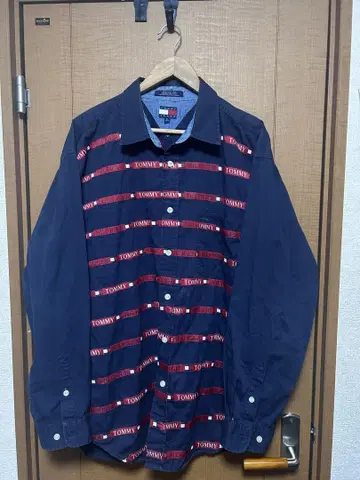 90s TOMMY JEANS 스트라이프 긴팔 셔츠 네이비