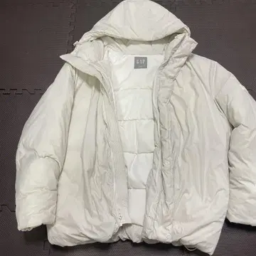 GAP 후드 부착 화이트 다운 자켓 블루종 퍼퍼 자켓 L