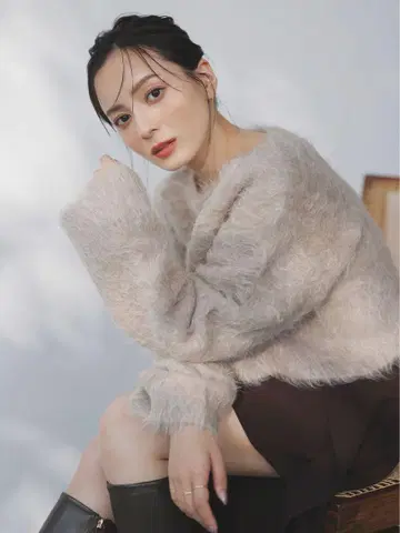 anuans 수리 알파카 니트 풀오버 베이지 프리 사이즈