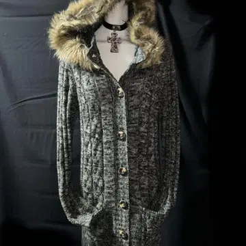 헤이세이 갸루 Y2K 그런지 퍼 케이블 니트 코트