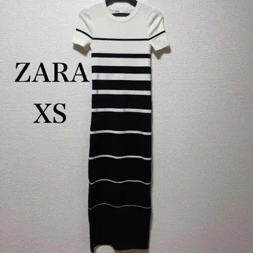 새상품급 ZARA 니트 롱 원피스 반 소매 타이트 맥시 길이 보더 무늬