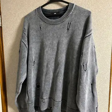 HARE 그레이 데미지 니트 스웨터