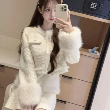 루미뇽 트위드 퍼 스노우 재킷