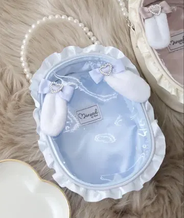 펄 손잡이 봉제 인형  파우치 토끼 귀 모티브 파우치 대 블루