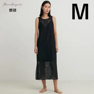 메쉬 맥시 원피스 슬리브리스 블랙 M 유니클로 마메쿠로구치