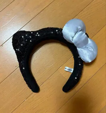 고양이 귀 머리띠 스팽글 블랙 실버 리본