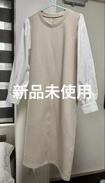 ITS DEMO 베이지 긴팔 티셔츠 원피스 이츠데모