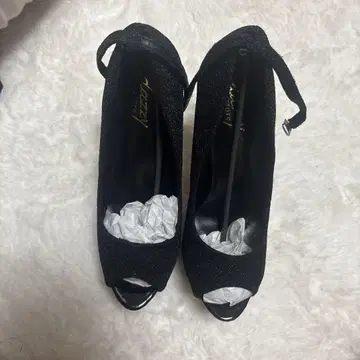 핑힐 글리터 블랙 오픈토 하이힐