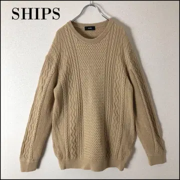 쉽스 SHIPS 긴팔 풀오버 케이블 니트 스웨터 베이지 구제 의류