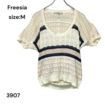 프리지아 Freesia 니트 셔츠 상의 반팔 M 반팔 멋쟁이