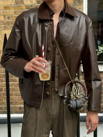 ZARA ORIGINS 합성 피혁 자켓 브라운