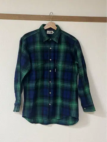 THE NORTH FACE 그린 블루 체크 플란넬 셔츠 M