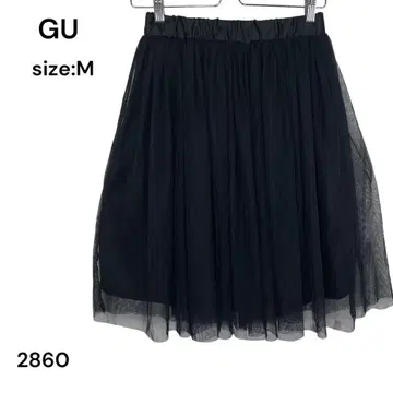 GU 지유 무릎 기장 블랙 레이스 스커트 M 허리밴딩