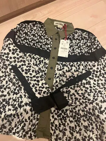 ZARA SRPLS 꽃무늬 긴팔 바이컬러 셔츠 택 포함 미사용 새상품