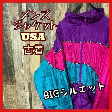 나일론 블루종 남성용 XL 지퍼 퍼플 USA 구제 의류 긴팔 자켓