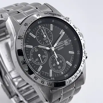 [ 새상품 배터리 ] SEIKO 크로노그래프 남성용 손목시계 실버 블랙