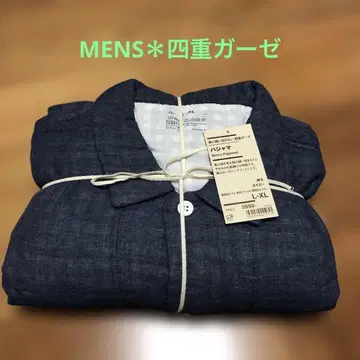 MENS MUJI 겨드랑이에 솔기가 없는 사중 거즈 파자마 L XL