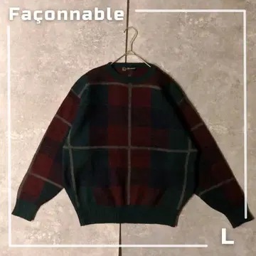 80s~90s 파사블 울 니트 스웨터 블록 체크