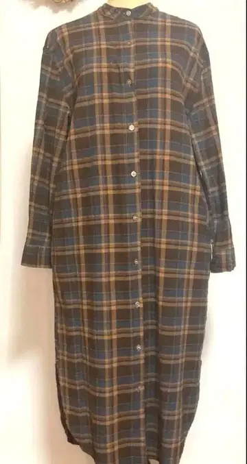 hagumu 체크 라운드넥 롱 셔츠 프리