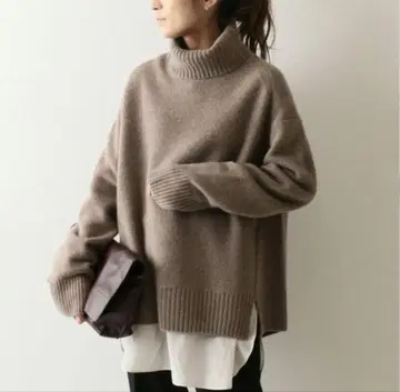 프레임워크 울 캐시미어 터틀 니트 롱 풀오버 카멜