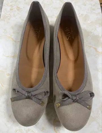 고급 발레 슈즈 그레이 베이지 스웨이드 리본 25.0cm 새상품급
