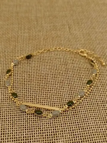 빈티지 골드 볼 체인 그린 팔찌