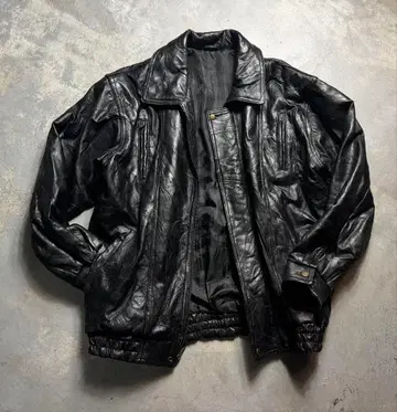 unknown 90s 패치워크 시어링 가죽 블루종 블랙 남성용 XL