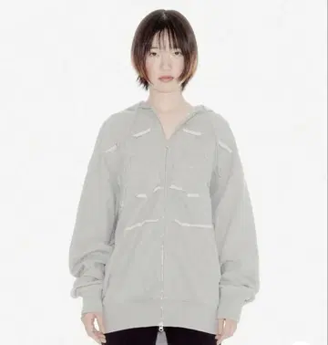 YOUHEE RIBBON HOOD ZIP-UP MELANGE GRAY