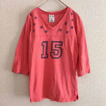 s0713 [엑스걸] V넥 코튼 별 패턴 T셔츠 5부 소매 일본제