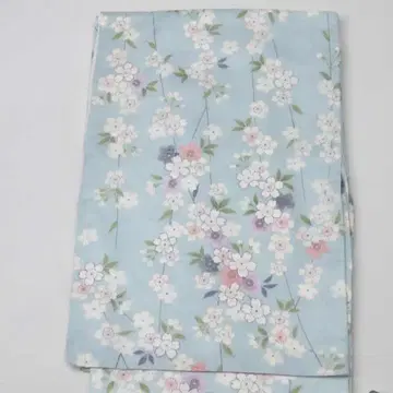 새상품 유젠풍 코몬! 벚꽃! 옅은 스카이블루! 워셔블 기모노