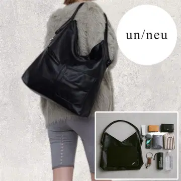 un/neu 아웃 포켓 드로스트 핸들 백 A4 블랙