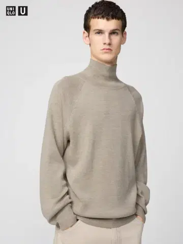 UNIQLO U 25AW 하이넥 스웨터 베이지 사이즈 L