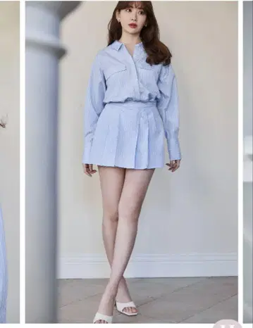 Herlipto 스카이블루 스트라이프 셔츠 원피스