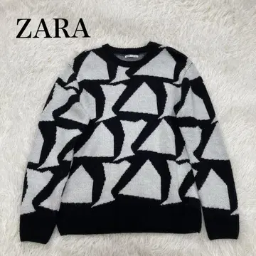 ZARA 자라 기하학 패턴 니트 스웨터 화이트 블랙 사이즈 L