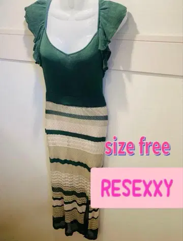 [ RESEXXY ] 니트 원피스 프릴 니트 롱 원피스 그린