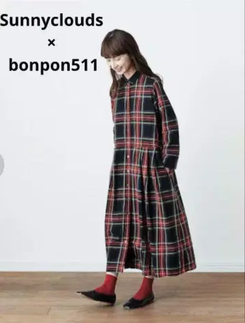 Sunnyclouds x bonpon511 체크 무늬 롱 셔츠 원피스