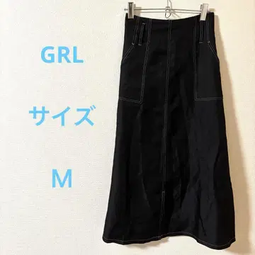GRL 그레일 블랙 타이트 스커트 화이트 스티치