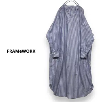 FRAMeWORK 로운 스키퍼 셔츠 원피스 세탁 가능 스트라이프 파랑