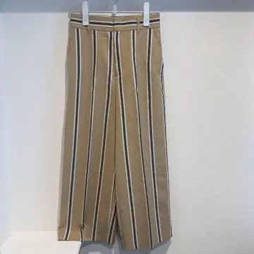 베이지 스트라이프 와이드 팬츠