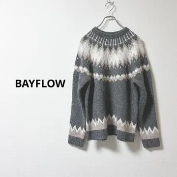BAYFLOW 페어아일 니트 풀오버 더블 자카드 노르딕