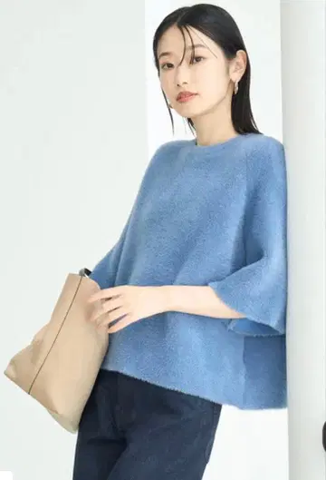 UNFILO [세탁 가능] 나일론 샤기 하프 슬리브 풀오버 블루 S