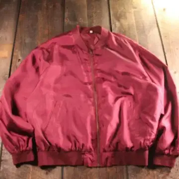 구제 의류 실크 짧은 봄버 자켓 와인 레드 XL 테로감 광택 크림슨