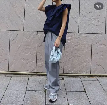 마차트 machatt 네이비 프릴 슬리브리스 상의