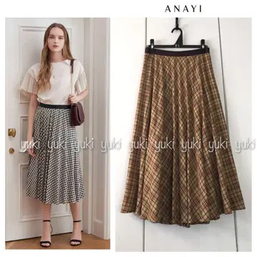 ANAYI 비스코스 체크 플레어 스커트