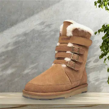 AU&MU 브라운 윈터 벨트 체스트넛 부츠